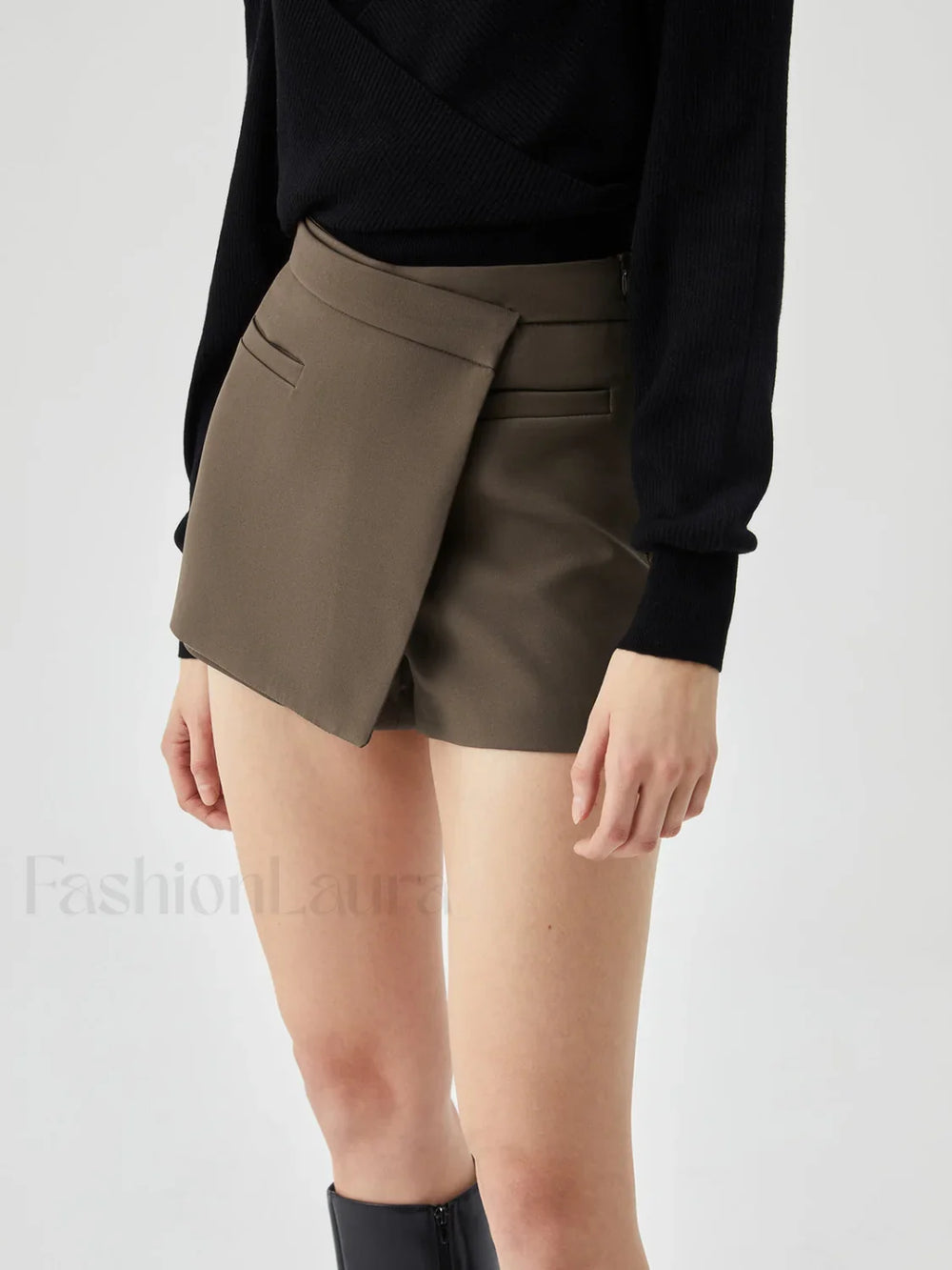 Asymmetric Wrap Graceful Zip Mini Skort Shorts