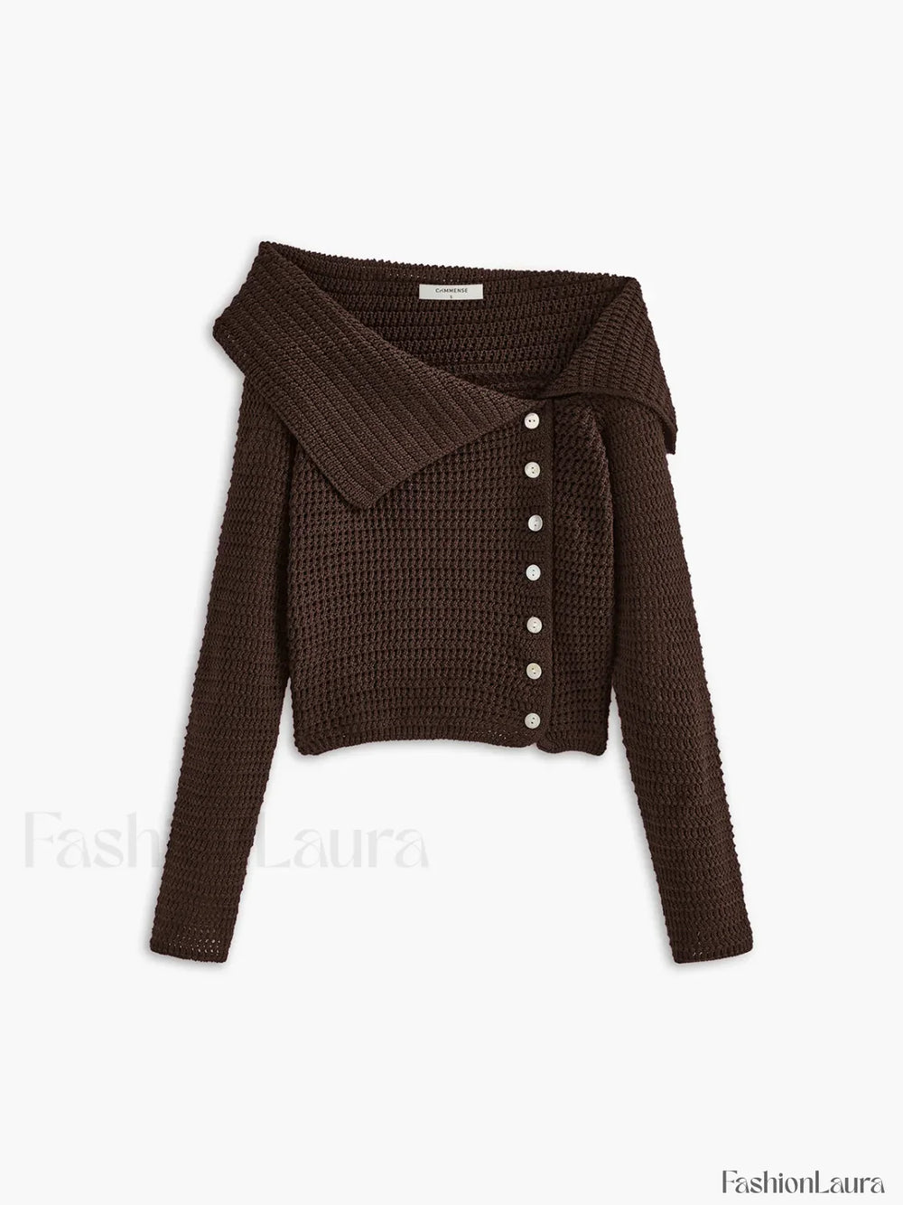 Asymmetrical Breasted Knit Top Dark Brown / XS Knit Tops