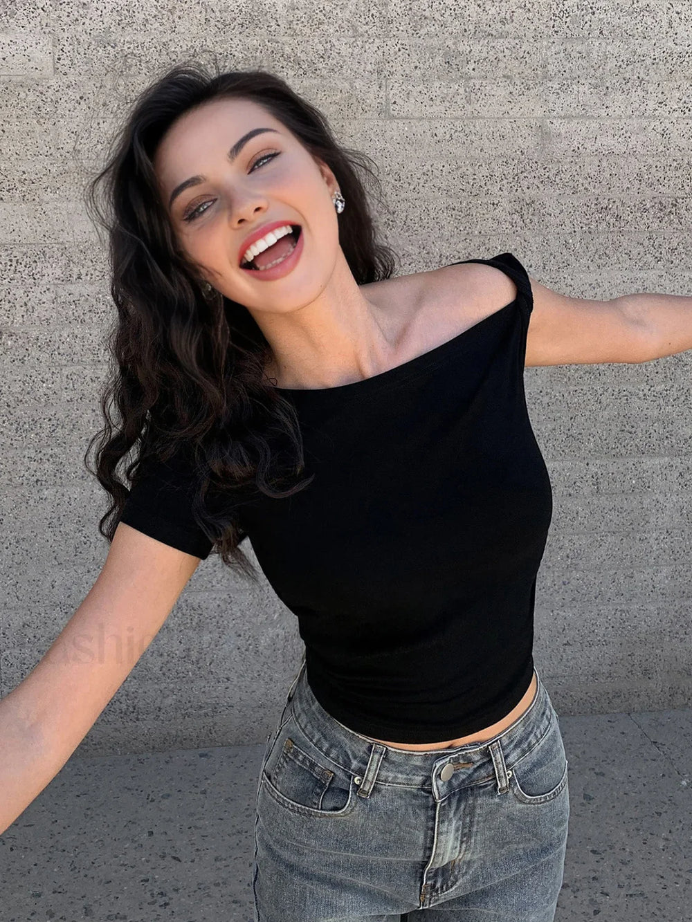 Asymmetrical Neck One Shoulder Off Top T Shirts