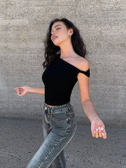Asymmetrical Neck One Shoulder Off Top T Shirts