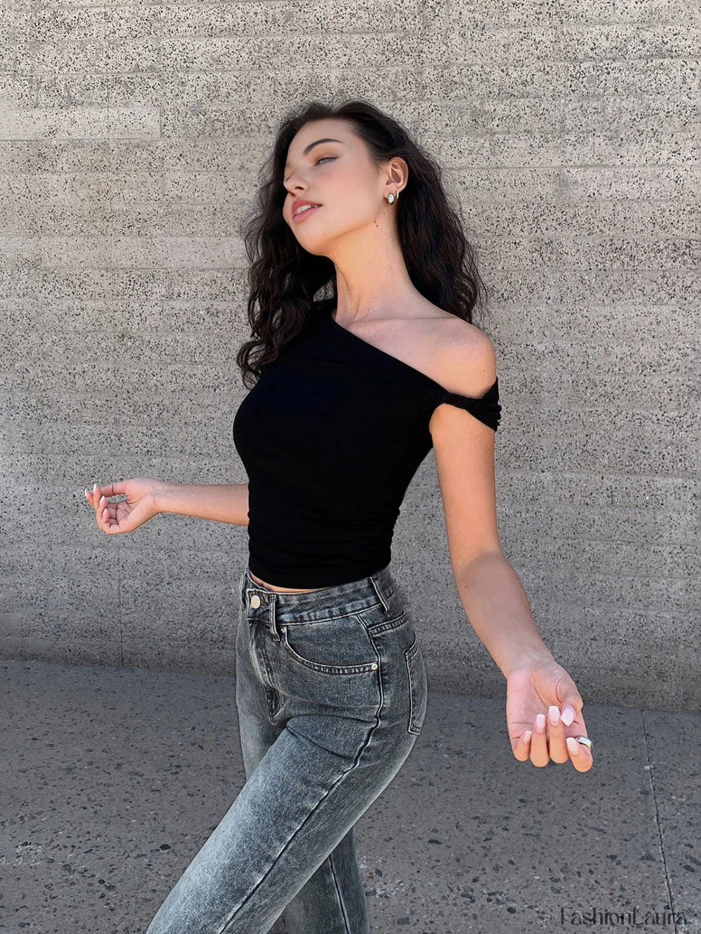 Asymmetrical Neck One Shoulder Off Top T Shirts