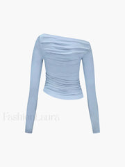 Asymmetrical Off Shoulder Long Sleeve Shirt T Shirts