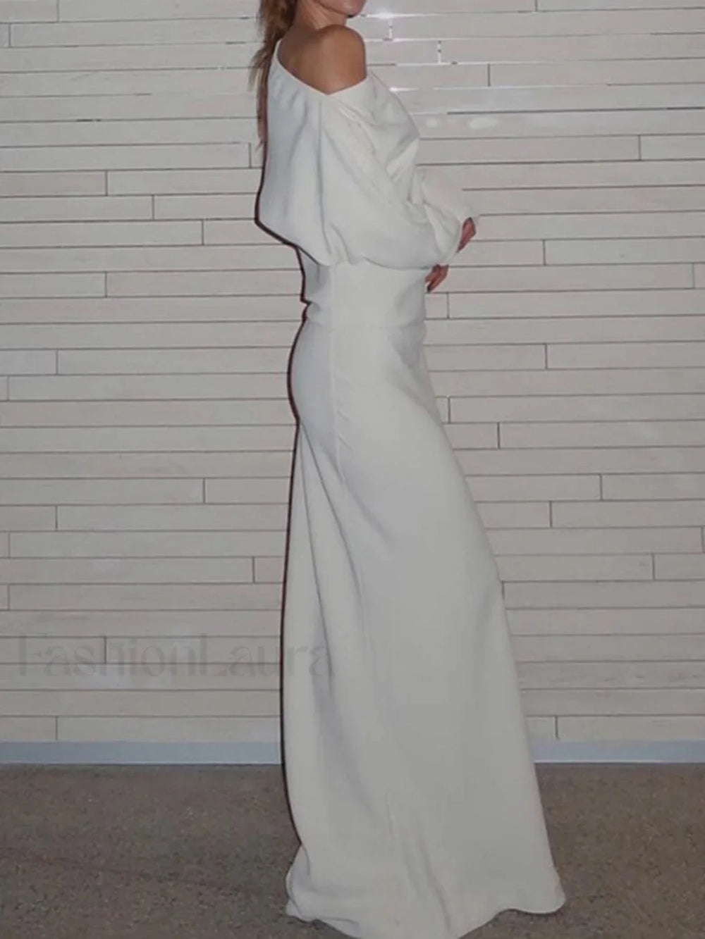 Asymmetrical Off Shoulder Solid Modern Long Sleeve Maxi Dress Dresses