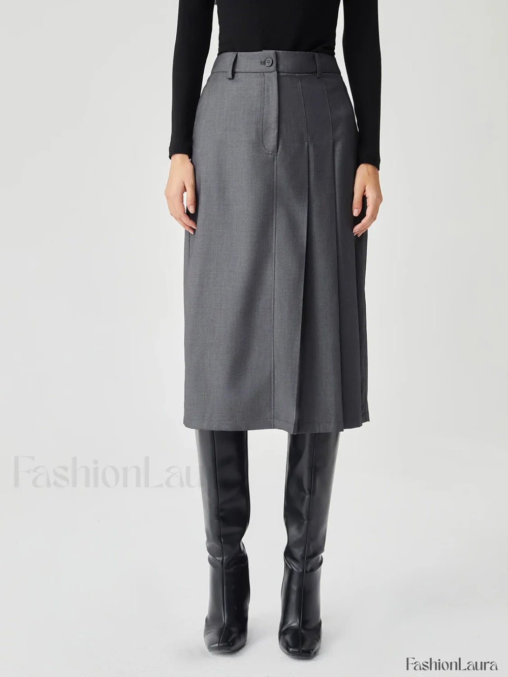 Asymmetrical Pleated Graceful Midi Skirt Grey / XS Skirts