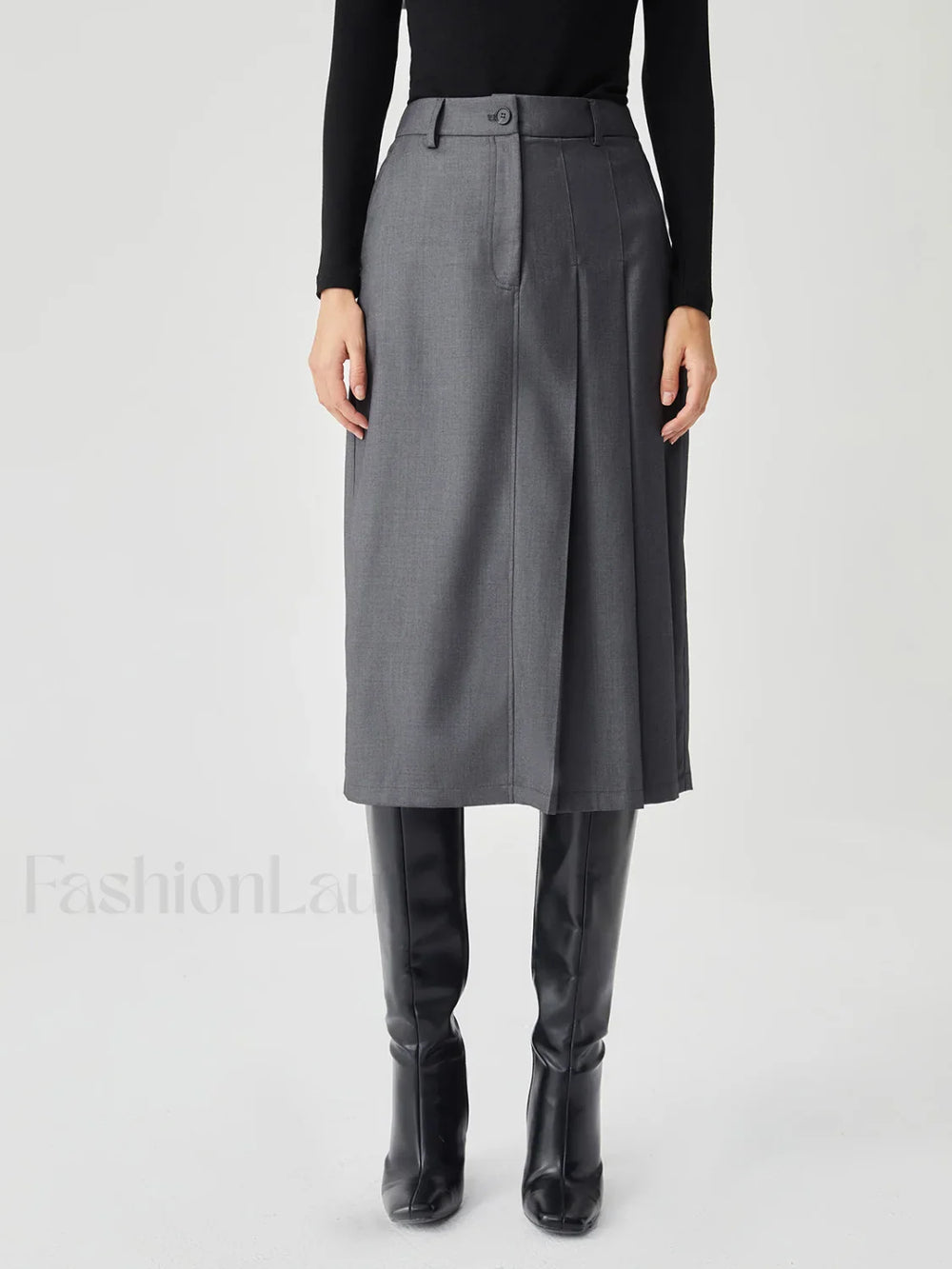 Asymmetrical Pleated Graceful Midi Skirt Grey / XS Skirts