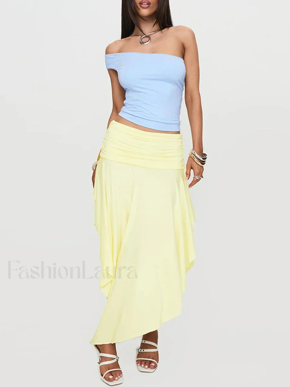 Asymmetrical Pleated Long Skirt