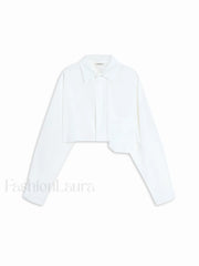 Asymmetrical Pocket Button Trendy Collar Crop Shirt Shirts