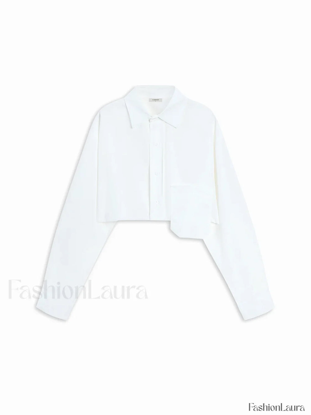 Asymmetrical Pocket Button Trendy Collar Crop Shirt Shirts