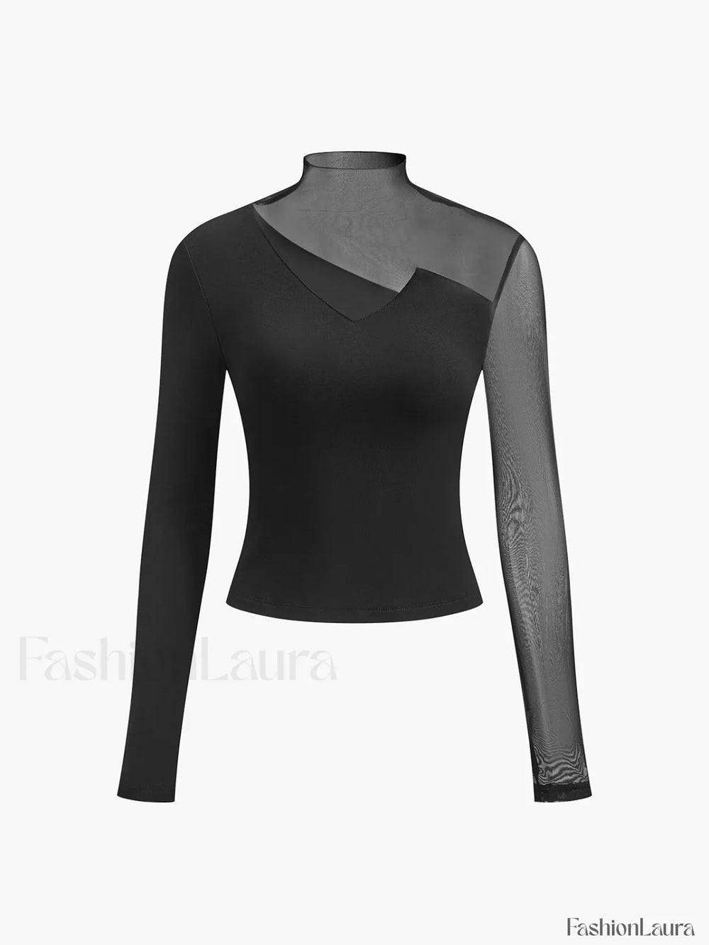Asymmetrical Sheer Mesh Panel T Shirt T Shirts