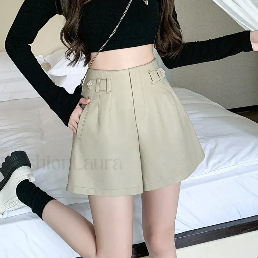 Autumn Winter High Waist Wide leg Casual Boots Shorts APRICOT / S