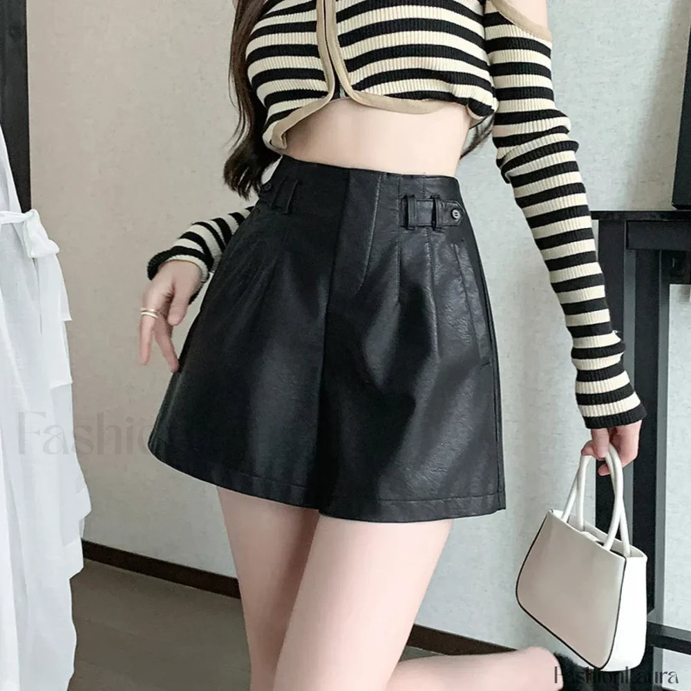Autumn Winter High Waist Wide leg Casual Boots Shorts Black / S
