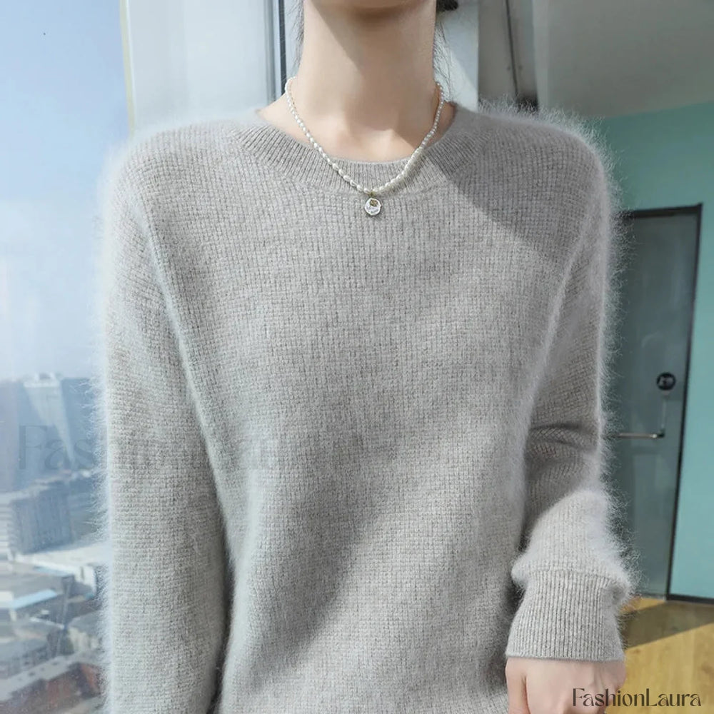 Autumn Winter New Women’s Mink Cashmere Crewneck Jumper Fashion Solid Color Warm Sweater Sweaters L