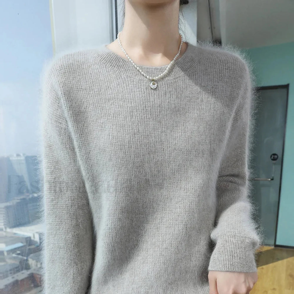 Autumn Winter New Women’s Mink Cashmere Crewneck Jumper Fashion Solid Color Warm Sweater Sweaters L