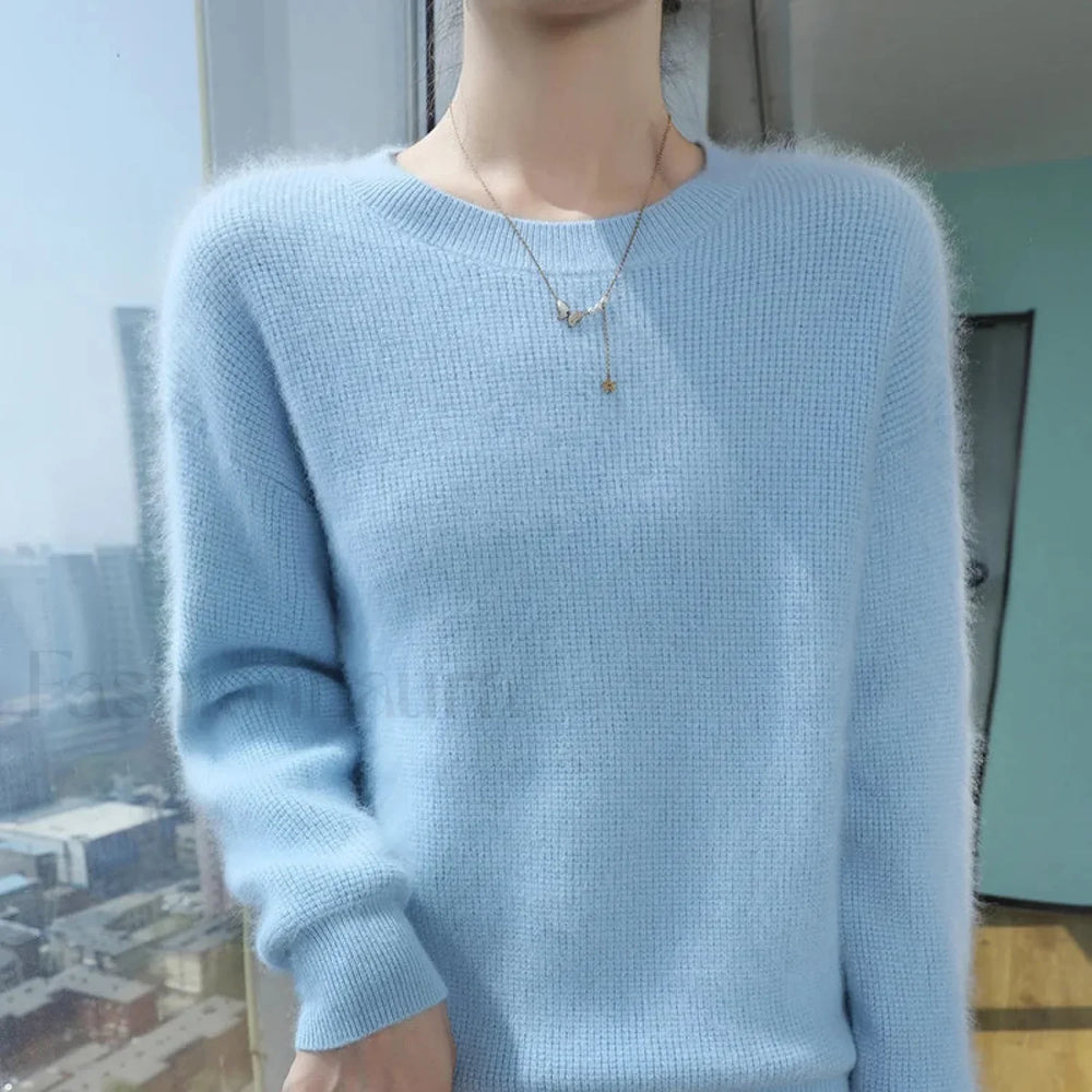 Autumn Winter New Women’s Mink Cashmere Crewneck Jumper Fashion Solid Color Warm Sweater Sweaters L