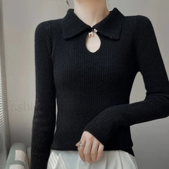 Autumn Winter New Women’s Wool Polo Neck Solid Color Thick Slim Cashmere Sweater BLACK / S Sweaters L