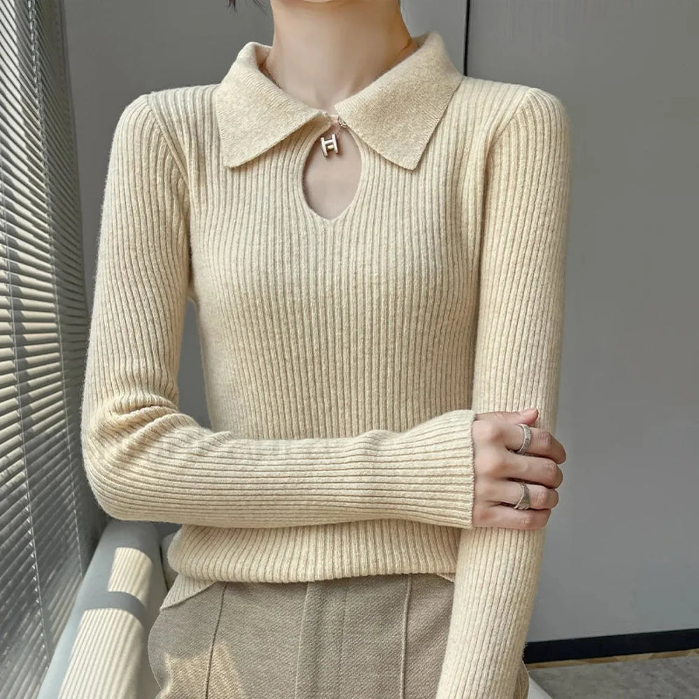 Autumn Winter New Women’s Wool Polo Neck Solid Color Thick Slim Cashmere Sweater Sweaters L