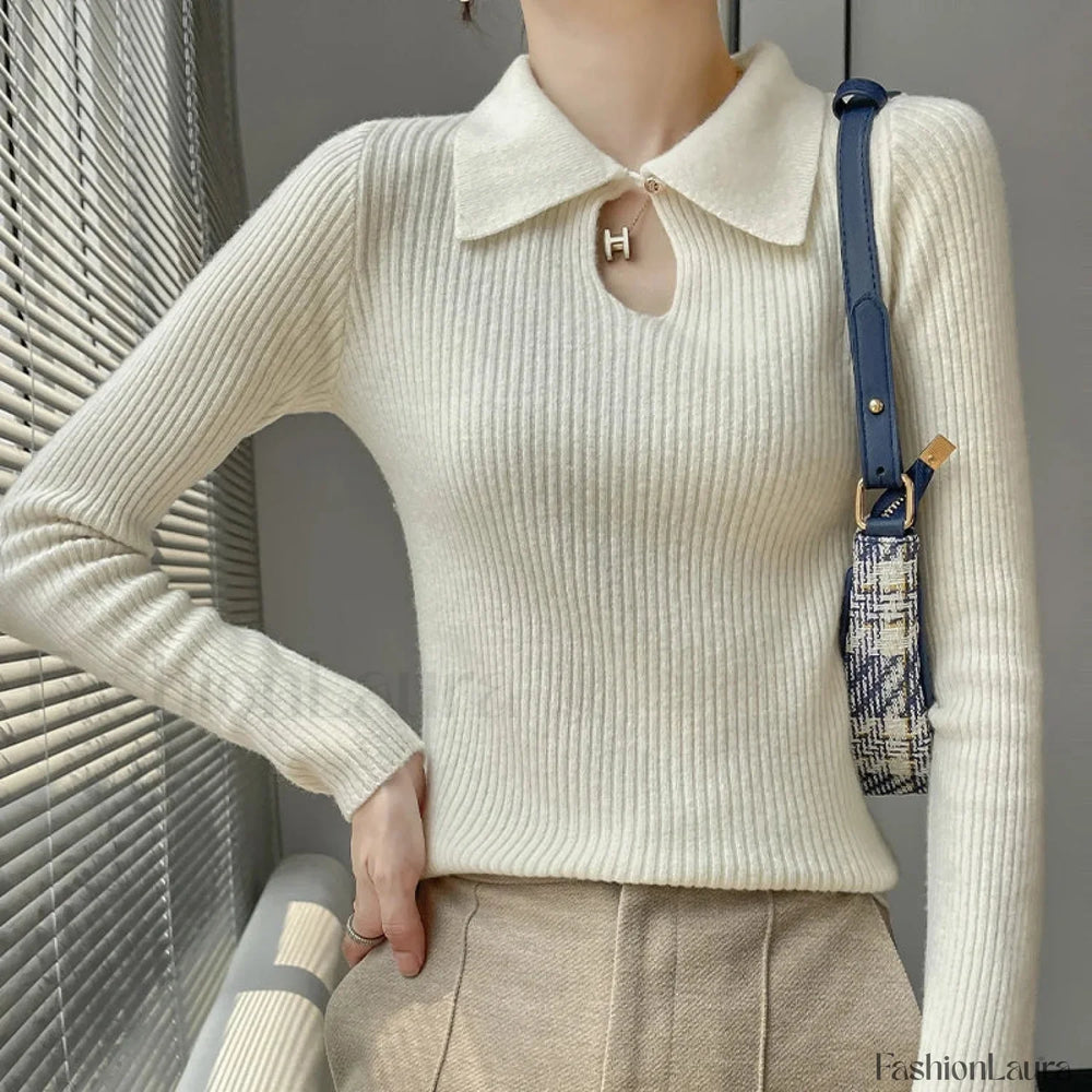 Autumn Winter New Women’s Wool Polo Neck Solid Color Thick Slim Cashmere Sweater Sweaters L