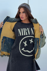 Vintage Washed Cross Embroidery Puffer Jacket