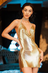 Rhinestone Halter Slip Mini Dress