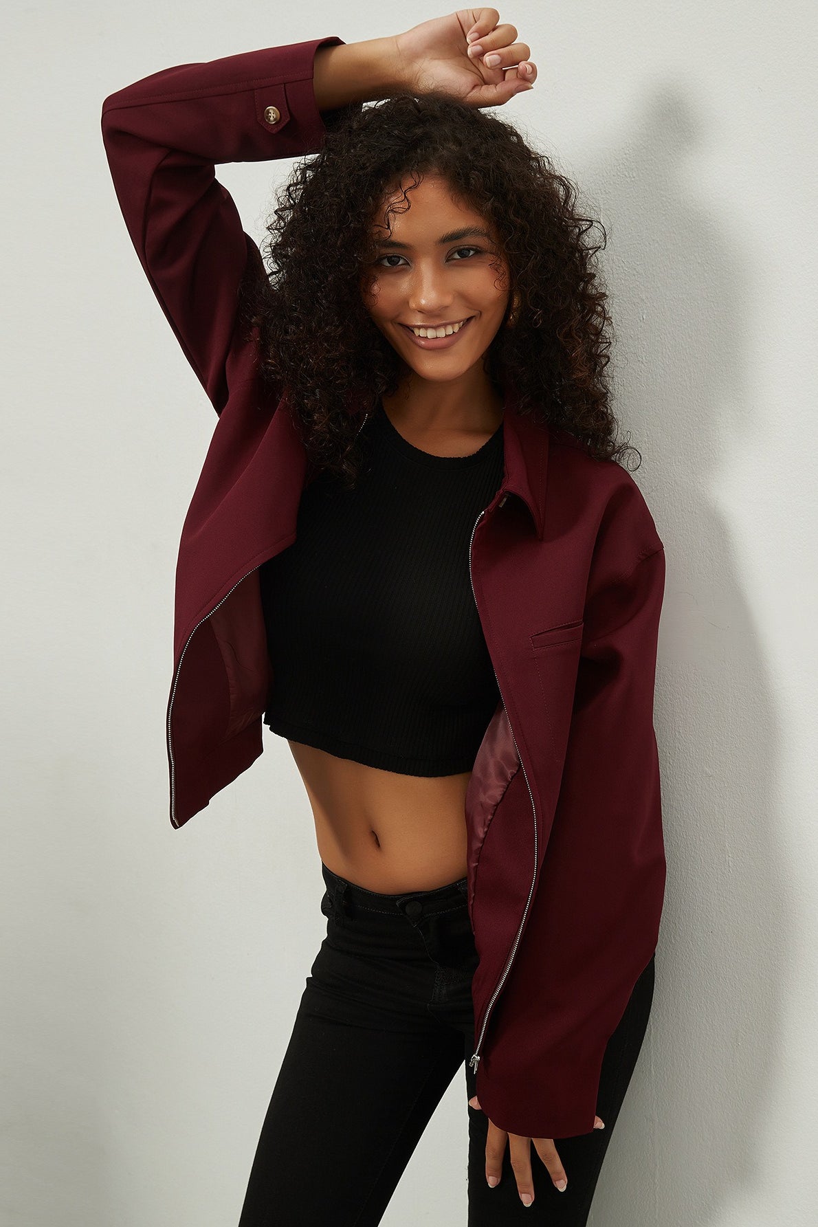 Zip Up Collared Casual Jacket