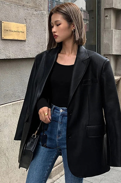 Black PU Leather Blazer Jacket coats
