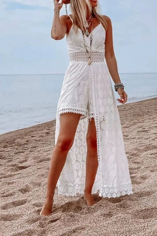 Lace V Neck Hollow Boho Dress