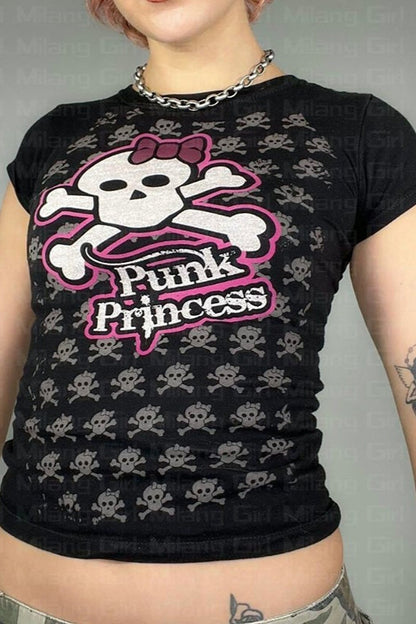 Skull Print Slim Fit Crop T-Shirt