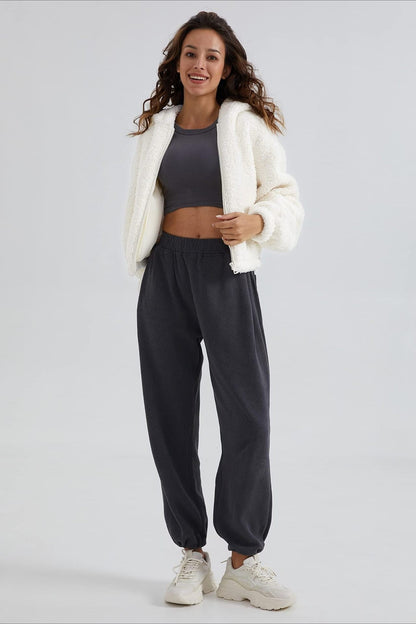 Fuzzy Hooded Zip Short Jacket