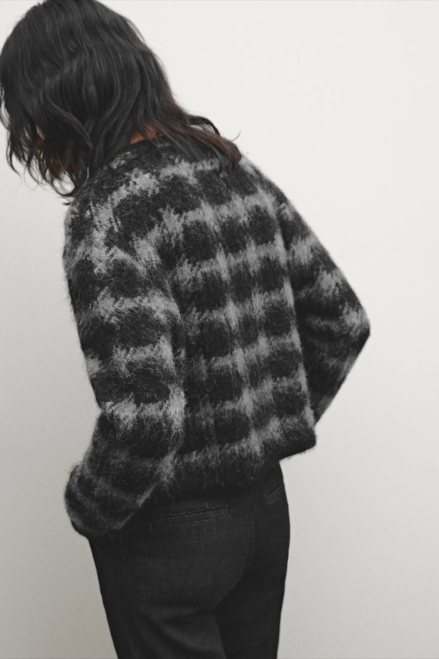 Casual Gray Plaid Knit Cardigan