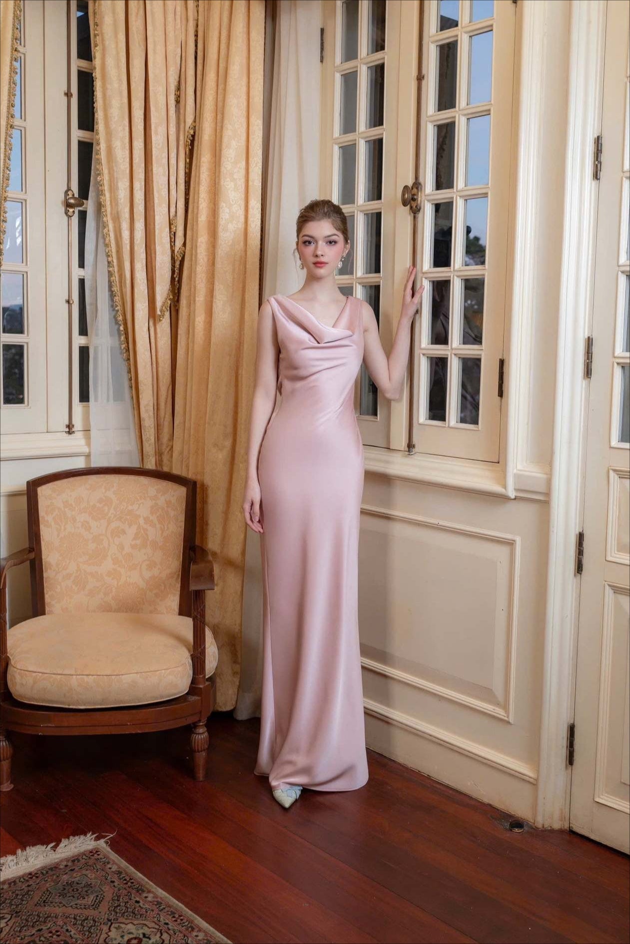 Solid Satin Evening Maxi Dress