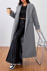 Wool Blend Lapel Elegant Long Overcoat