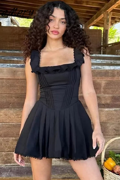 Square Neck Ruffle Mini Dress