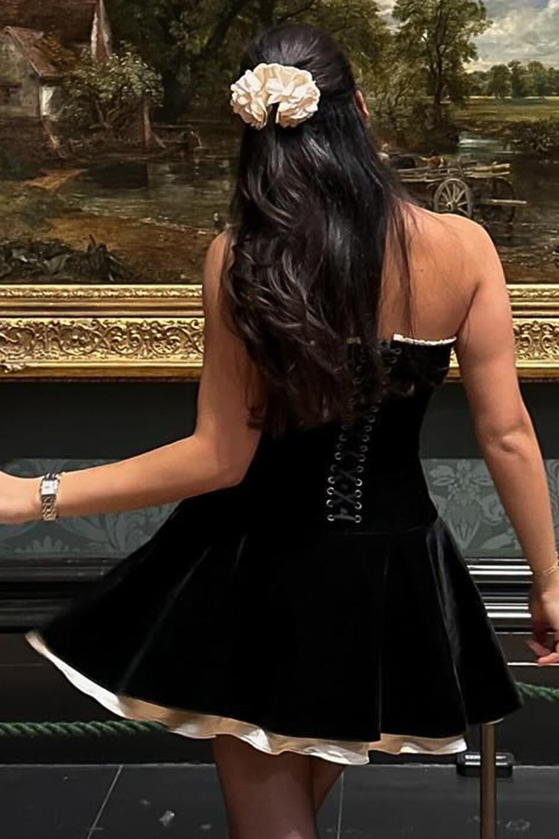 Velvet Bustier A-line Cocktail Dress