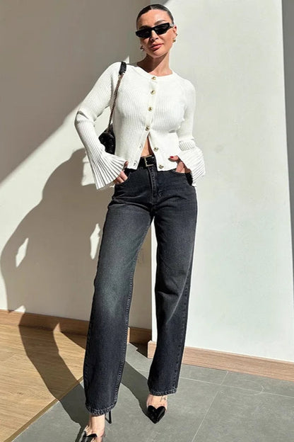 Solid Rib Knit Slim Cardigan