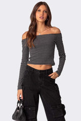 Slim Fit Striped Slit Neck Knit Top