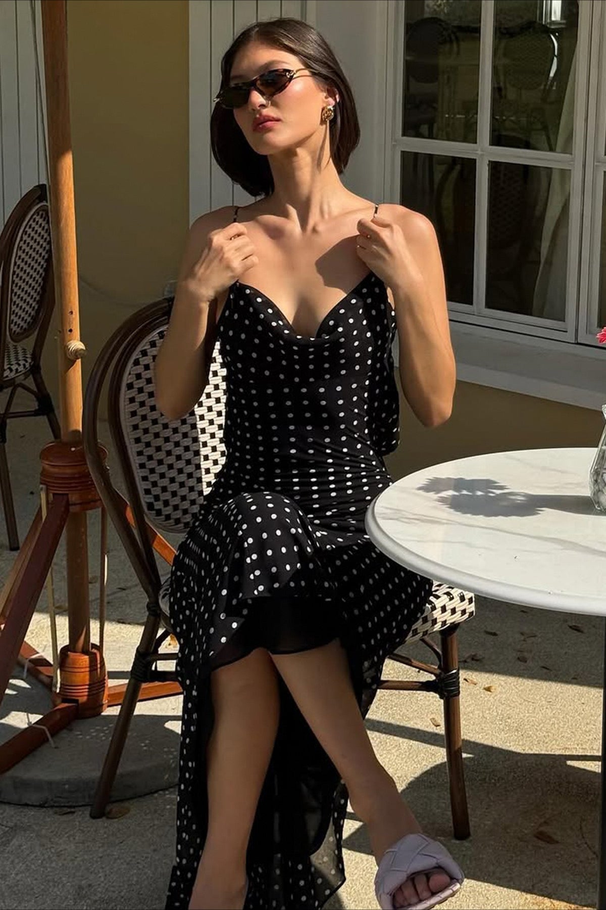 Polka Dot Cami Backless Tie Maxi Dress