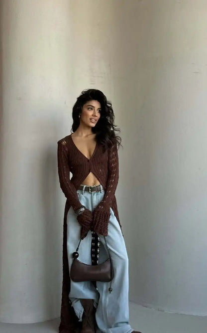 Knitted Flare Long Sleeve Beach Cardigan