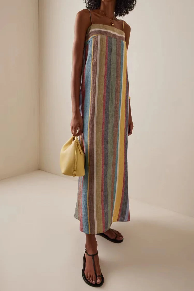 Striped Printed Strap Boho Dress