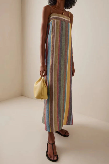 Striped Printed Strap Boho Dress