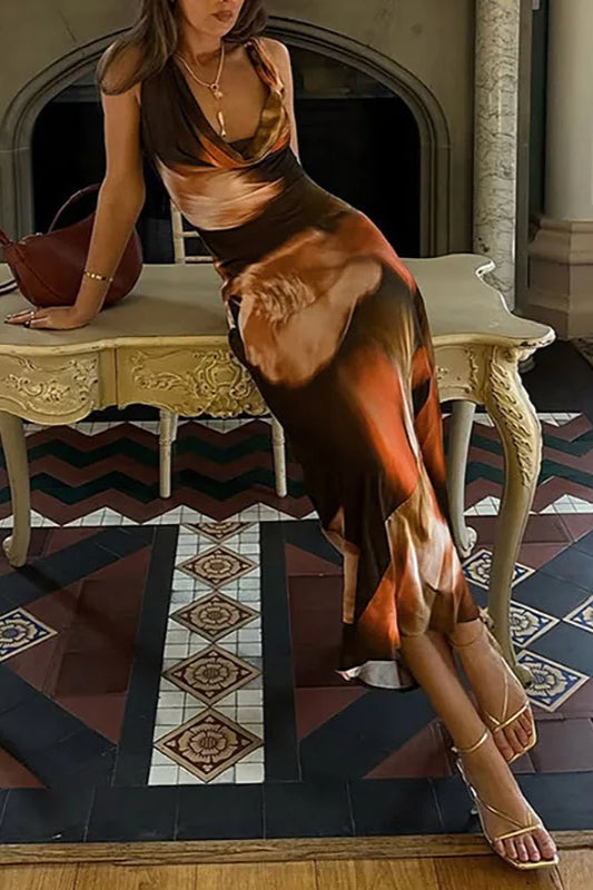 Backless Halter Pleated Midi Dress