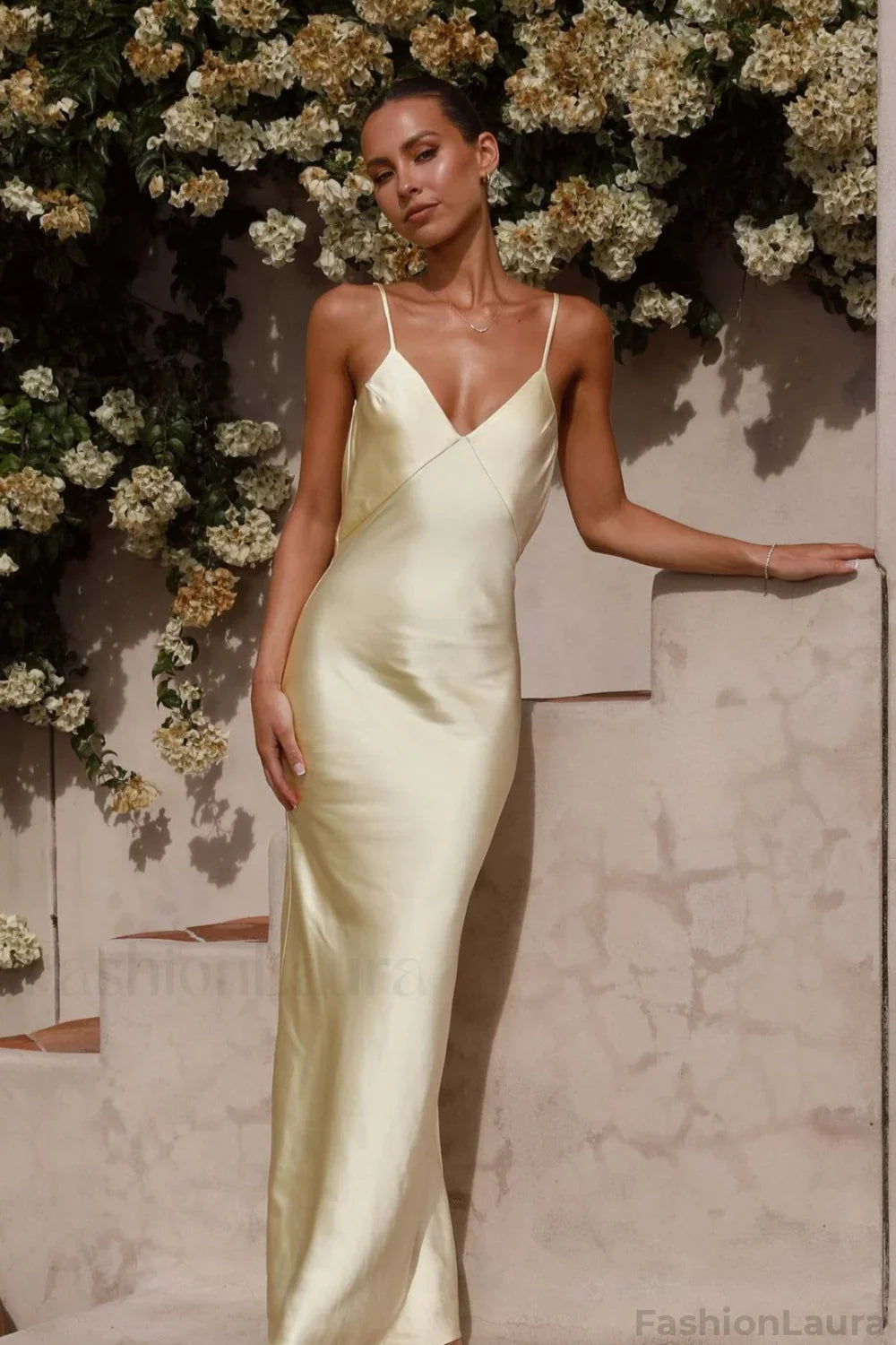 Backless Cami Silk Dress Yellow / S