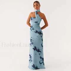 Backless High Waist Floral Dress