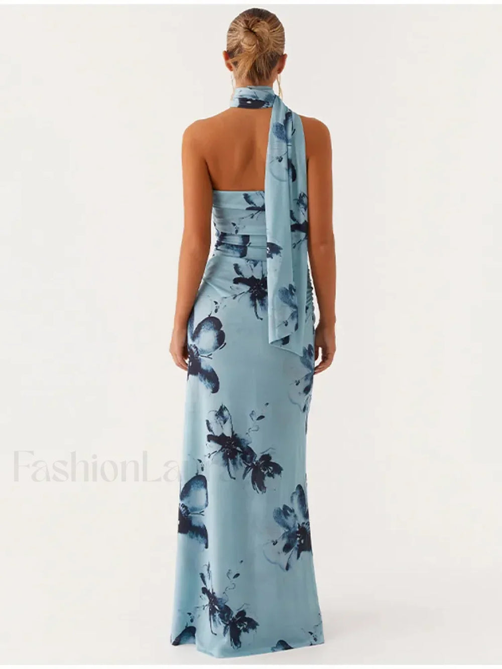 Backless High Waist Floral Dress