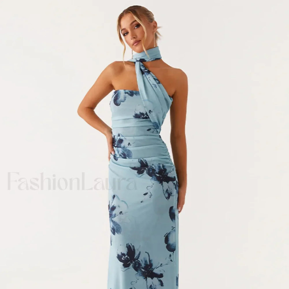 Backless High Waist Floral Dress