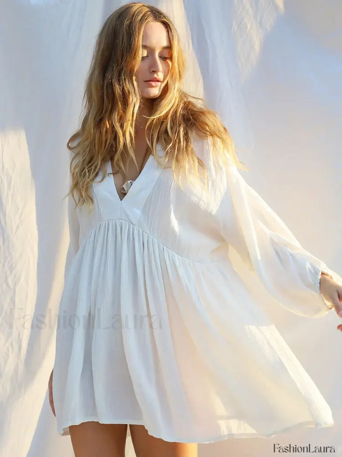 Backless High Waist White Cover Up WHITE / One Size