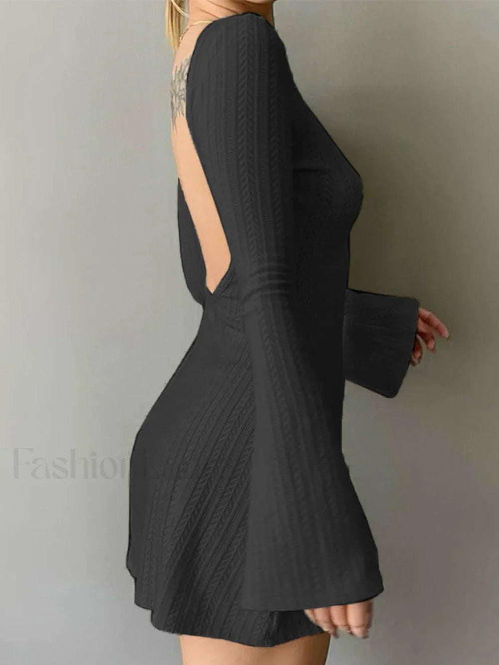 Backless Knitted Long Sleeve Mini Dress Mini Dresses