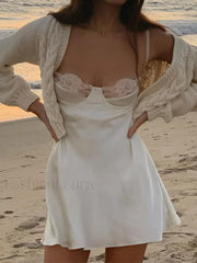 Backless Lace Paneled Slip Mini Dress Mini Dresses