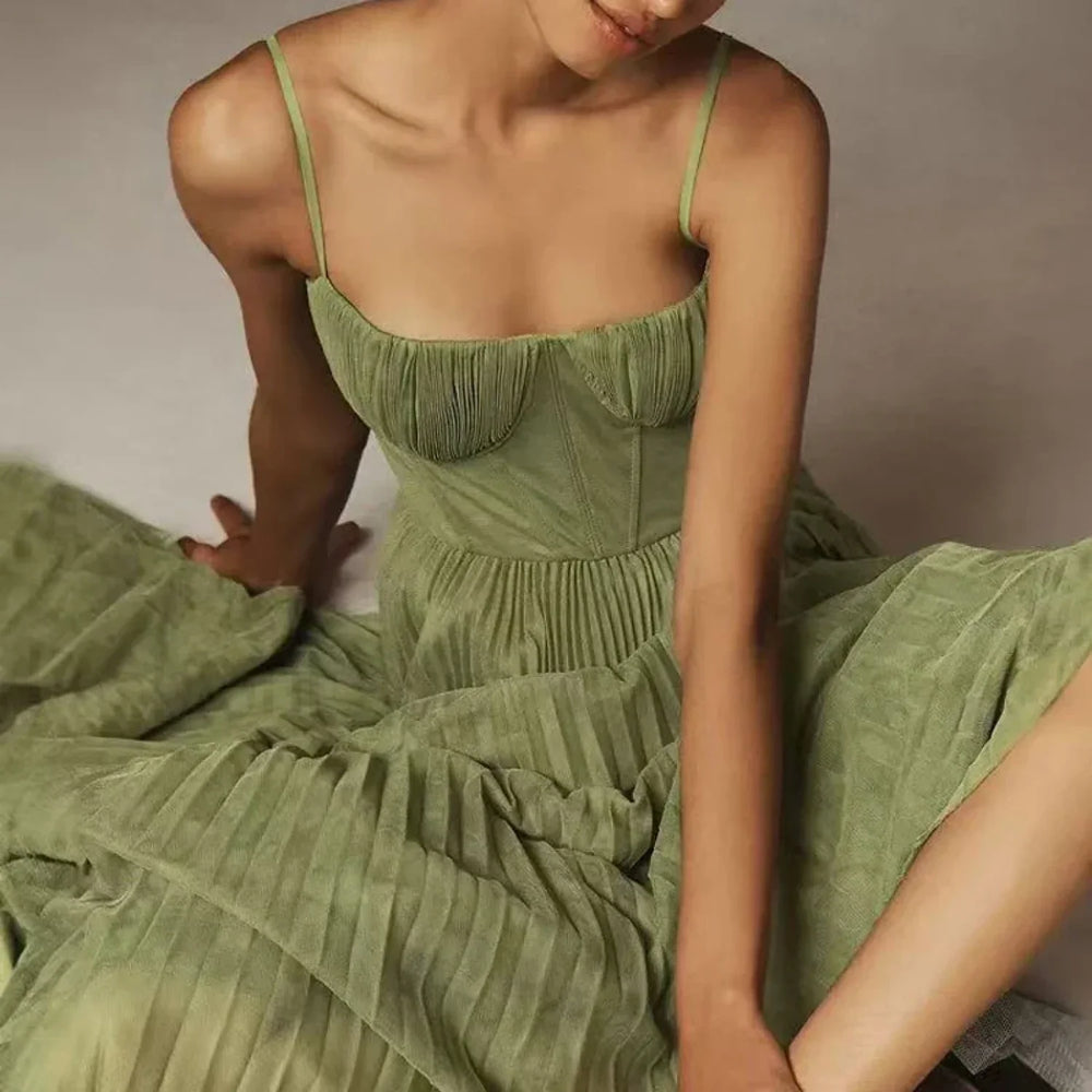 Backless Lace Up Spaghetti Midi Dress