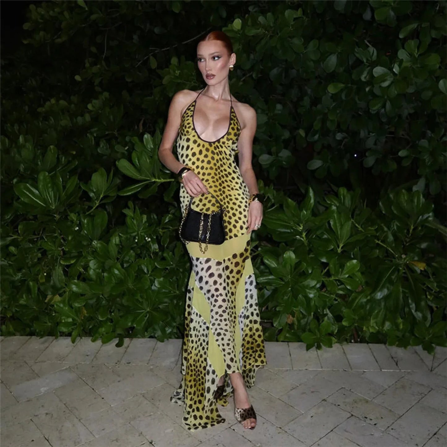 Backless Neck Print Sexy Slim Fit Maxi Dress