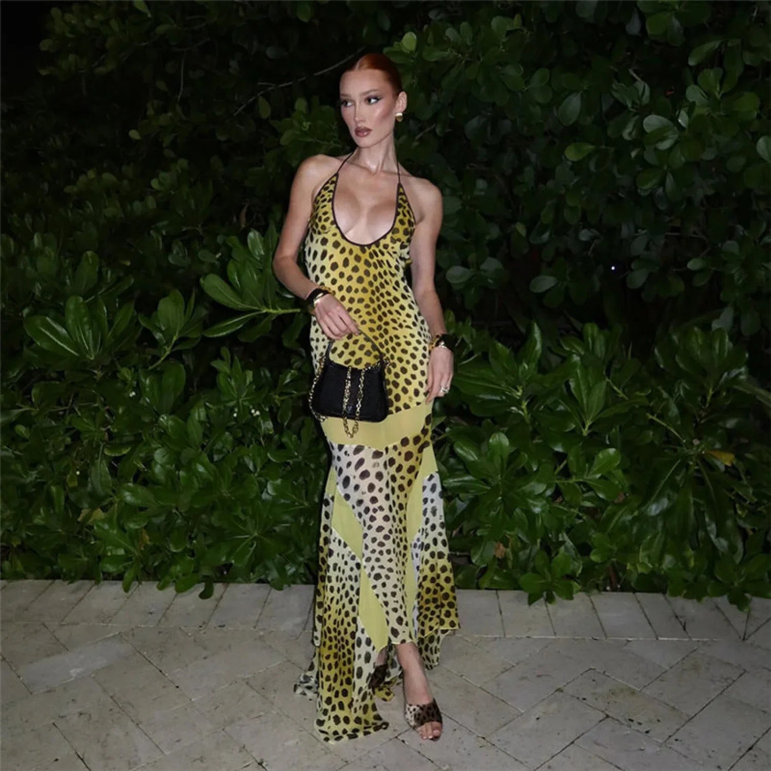 Backless Neck Print Sexy Slim Fit Maxi Dress